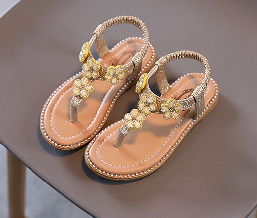 Fashion children's sandals girls shoes flower bow sweet children's flat bottom rubber pearl walking jelly commuter sandals