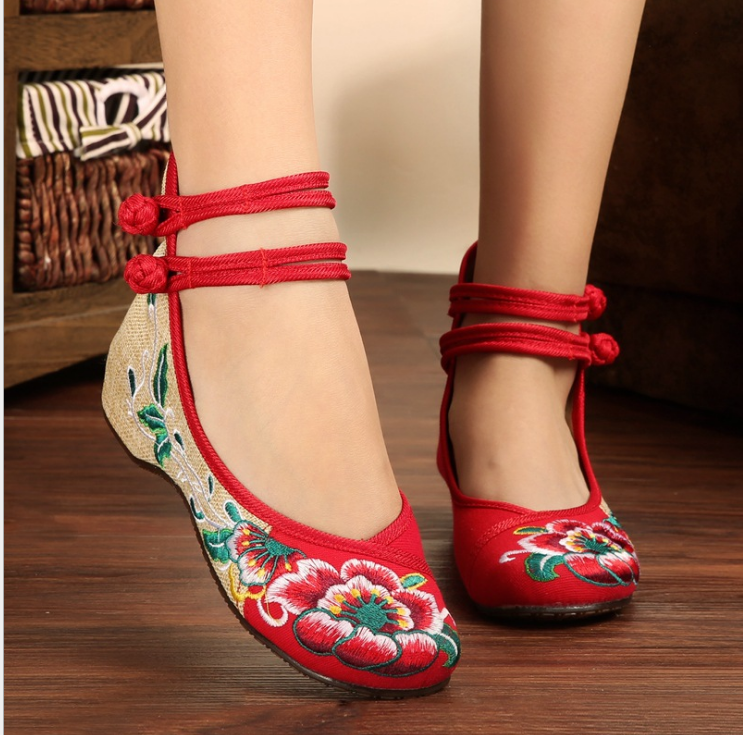 Hot Women Embroidery Chinese Style Dichotomanthes Bottom Casual Flat Shoes