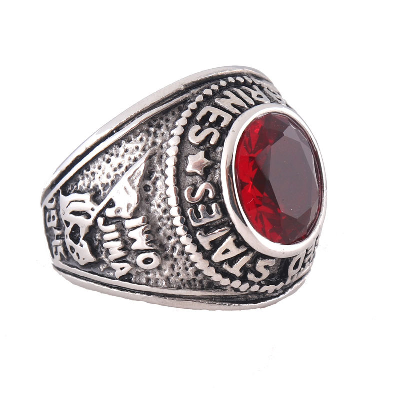 Stainless Steel Men Rings With Red Stone Men Ring