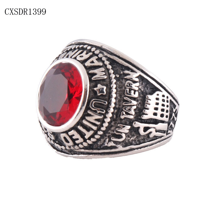 Stainless Steel Men Rings With Red Stone Men Ring