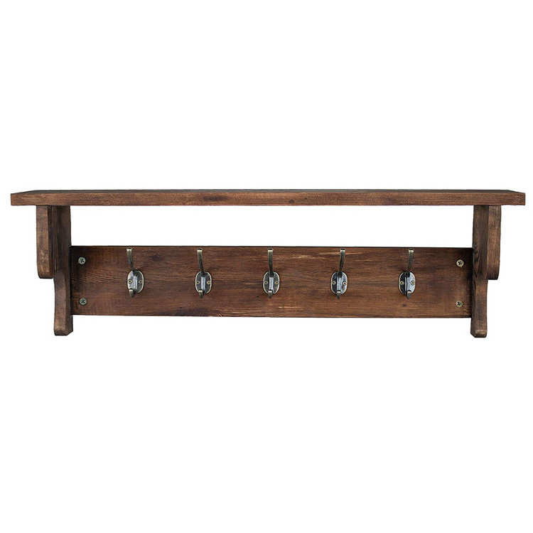 FQ Entryway Shelf Wooden Organizer Wall Mounted Coat Rack With Hooks