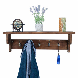 FQ Entryway Shelf Wooden Organizer Wall Mounted Coat Rack With Hooks