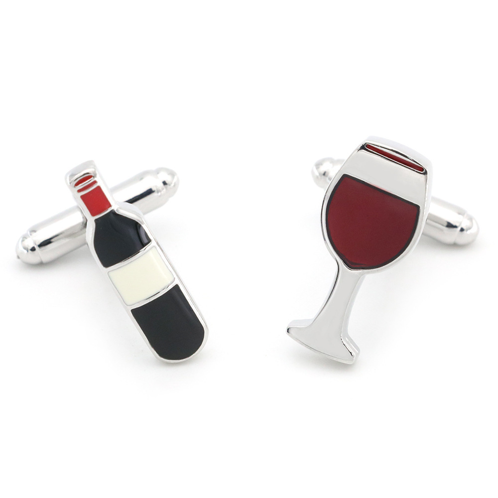 Popular Red Wine Bottle Glass Shape Cufflinks French Style Shirt Buttons Enamel Cuff Links for Men and Women