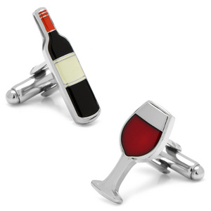 Popular Red Wine Bottle Glass Shape Cufflinks French Style Shirt Buttons Enamel Cuff Links for Men and Women