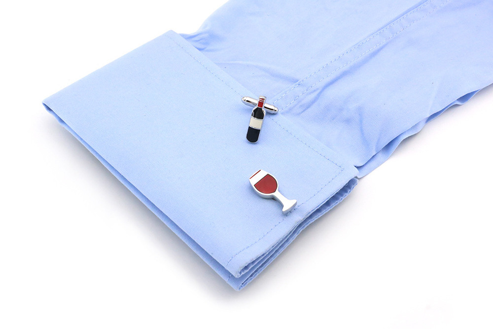 Popular Red Wine Bottle Glass Shape Cufflinks French Style Shirt Buttons Enamel Cuff Links for Men and Women