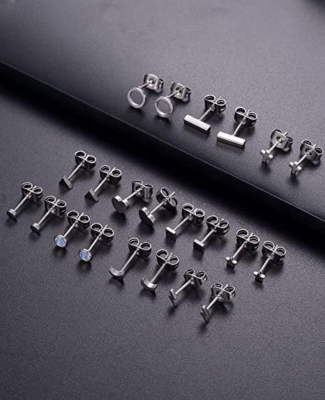 ZF Tiny Stud Earring 316L Stainless Steel Geometric Heart Cross Star Moon Ball CZ Butterfly Back Earrings Stud Fashion Jewelry