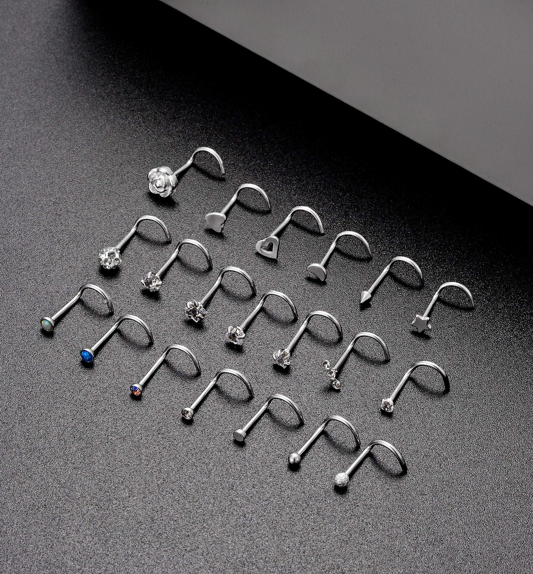 20G Nose Rings Studs 316 L Stainless Steel Nose Studs CZ Heart Hypoallergenic Nostril Nose Piercing Jewelry for Women Men