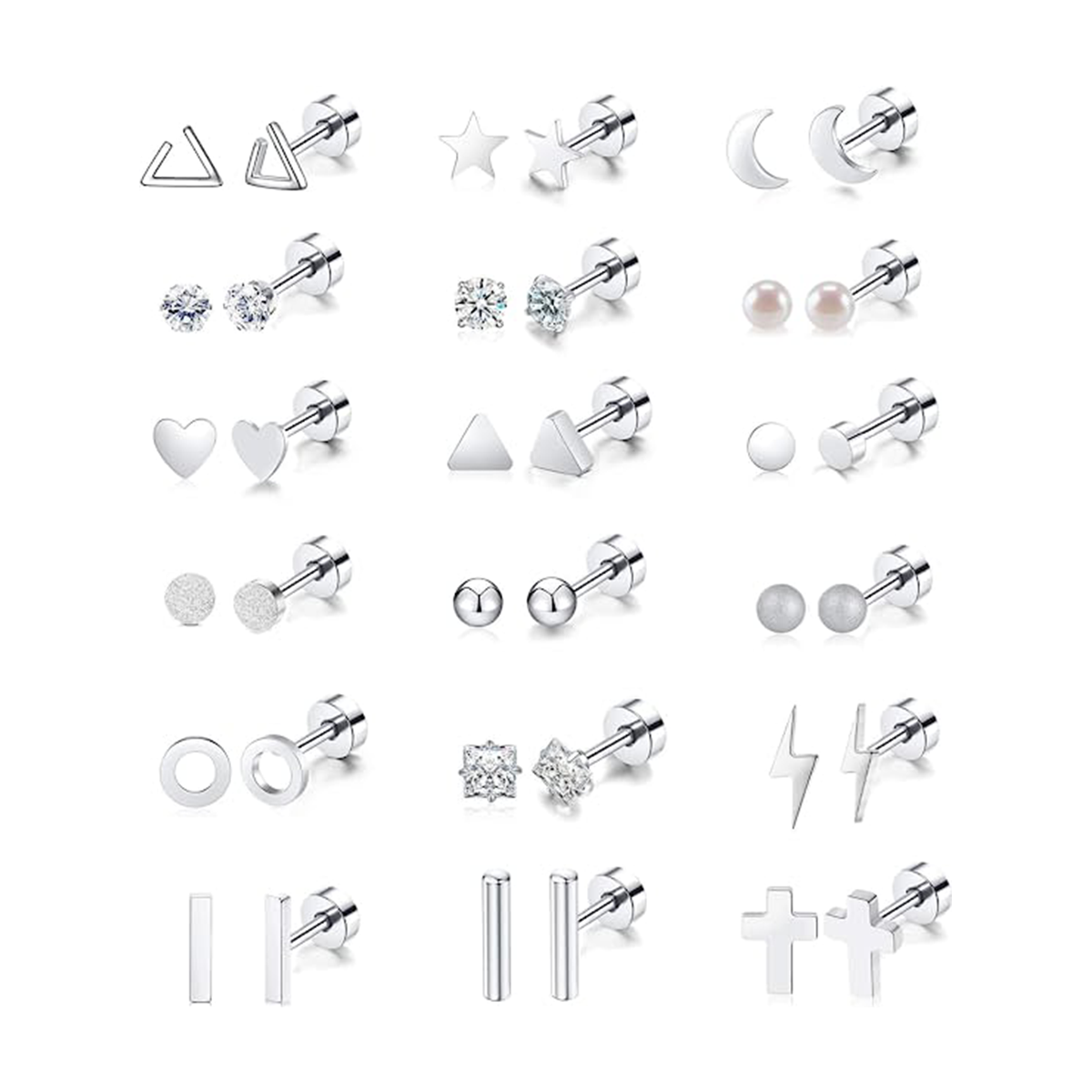 ZF Best Sale Tiny Cartilage Stud Earrings for Women Men CZ Screwback Flat Back Stud Earrings Stainless Steel Piercing