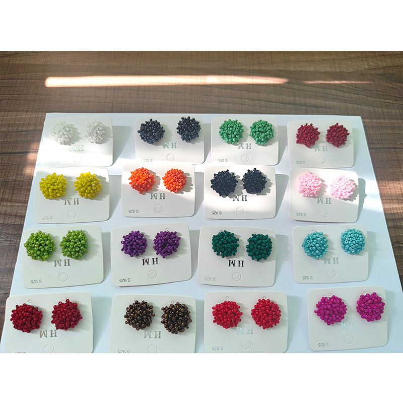 Wholesale 15mm Bohemian Handmade Seed Bead Earrings Jewelry Personality Stainless Steel Post Seed beads Stud Earrings for Women