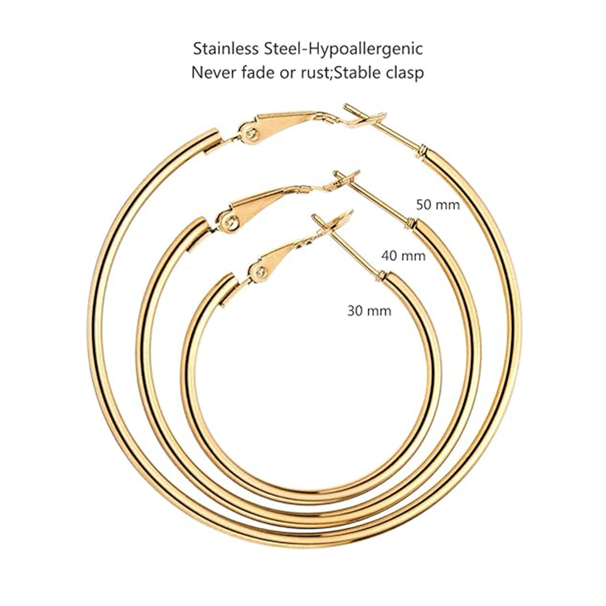 Hypoallergenic Hoops Women's Earrings Loop Earrings Stainless Steel gold silver Plated Big Hoop Earrings for Women Girls