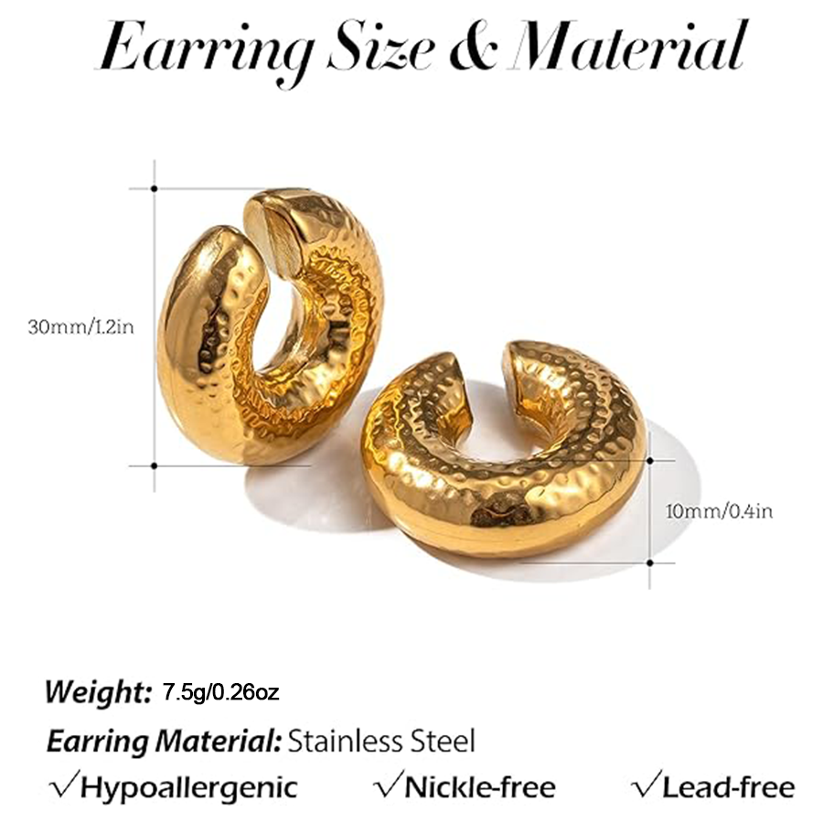 Chunky Gold Cartilage 18K Gold-Plated Stainless Steel Ear Cuffs for Women Non Piercing Hypoallergenic Clip on Earrings for Girls