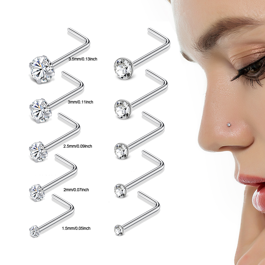 Sample Free Wholesale body piercing jewelry L shape bar surgical stainless steel nose pin nostril piercing nose stud rings