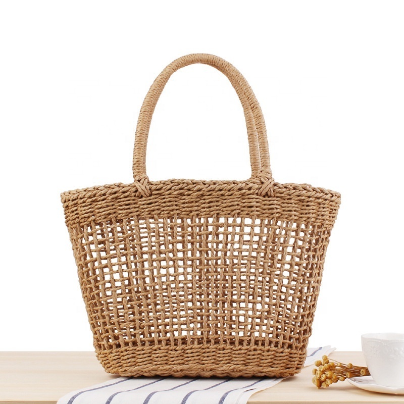 FSP126 Straw Bag Basket French Market Straw Purse Basket Beach Bags Fashion Bohemian Nature Hollowed Out Lady Summer Beach Women