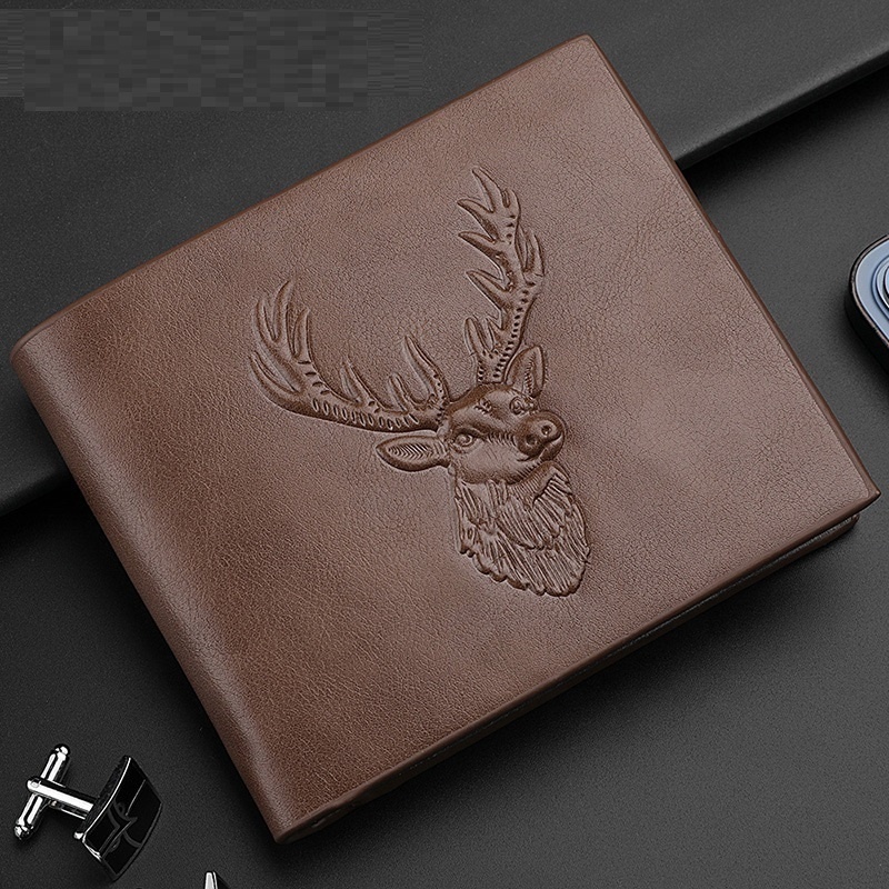 FSW261 Wholesale Men Fashionable Design Deer Pattern Bifold Wallet Pu ID Credit Card Holder Slim Wallet Embossed Short Men Walle