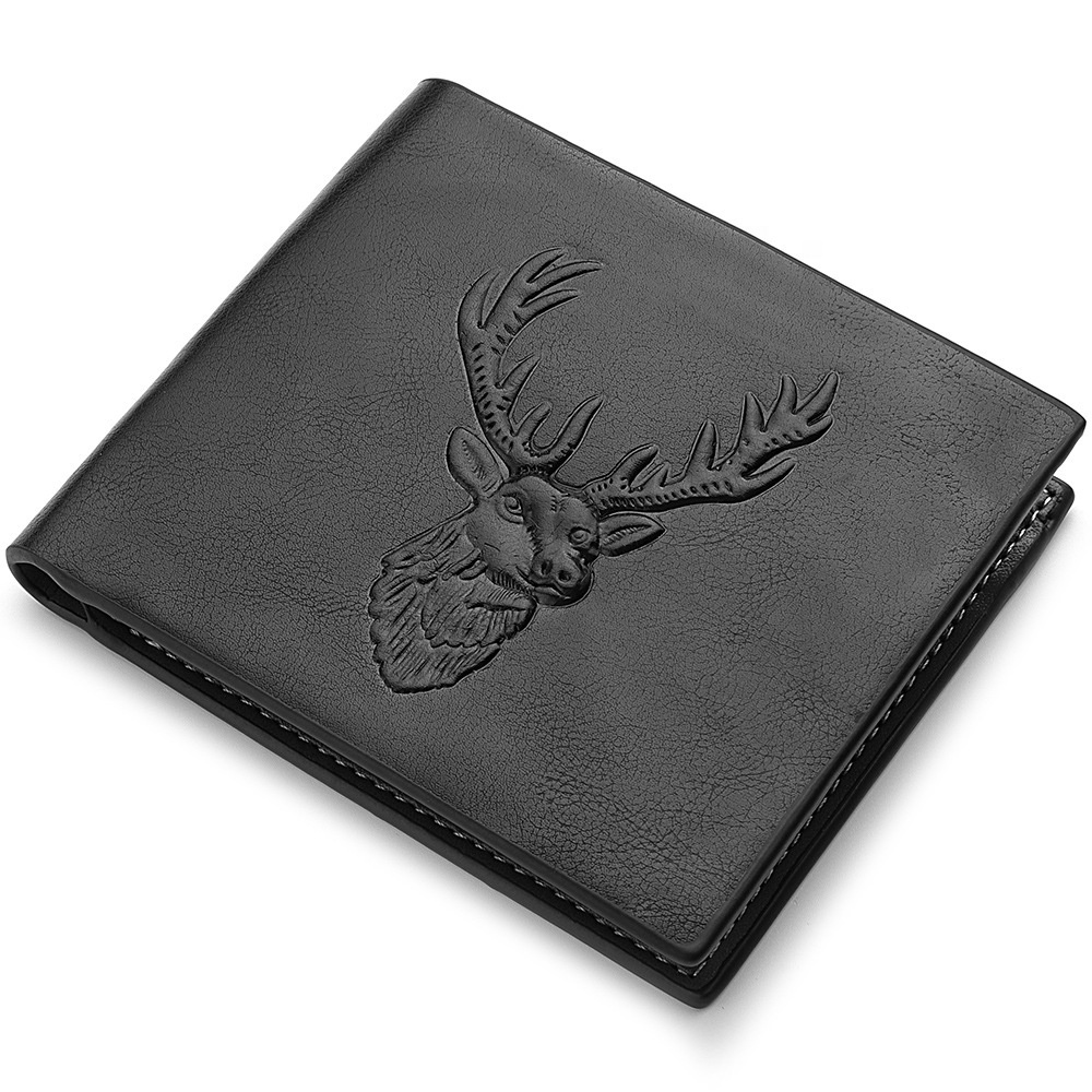 FSW261 Wholesale Men Fashionable Design Deer Pattern Bifold Wallet Pu ID Credit Card Holder Slim Wallet Embossed Short Men Walle