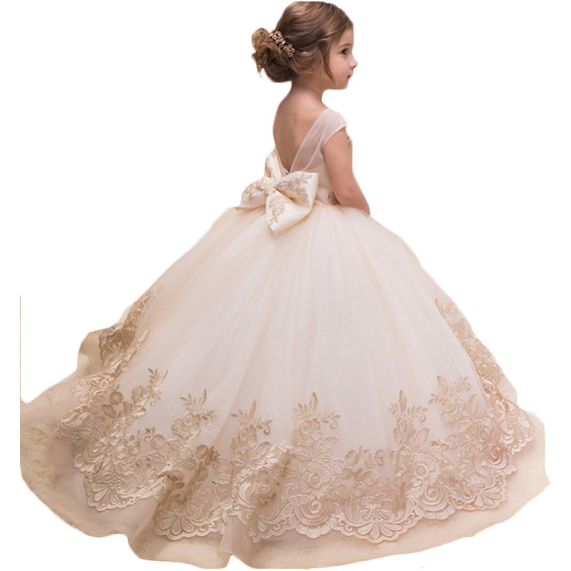 Ivy90111A Kids clothes girls fancy princess dresses girls wedding gown boutique party embroidery lace dress