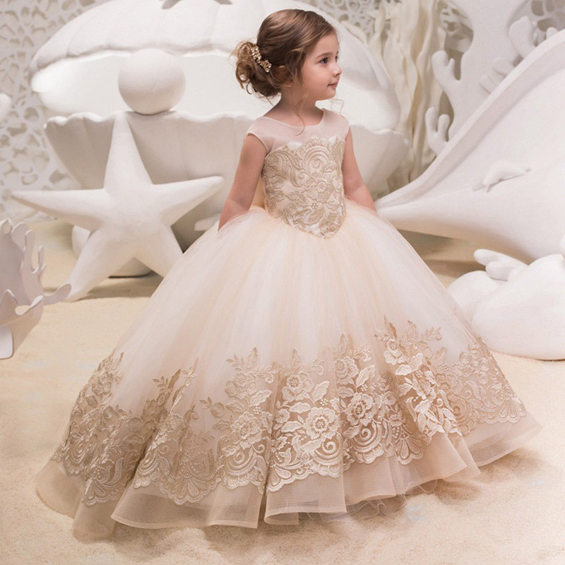 Ivy90111A Kids clothes girls fancy princess dresses girls wedding gown boutique party embroidery lace dress