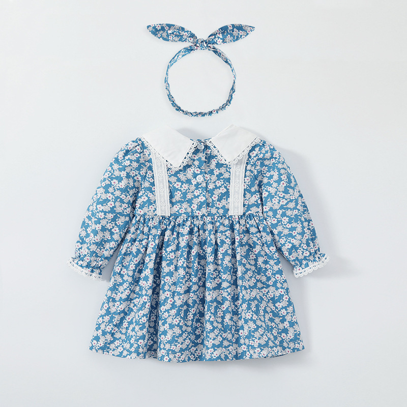 Ivy42271A Custom Color 2024 Spring Summer Floral Design Long Sleeve Girls Kids Dress Toddler Girl Kids Lace Bow Dress