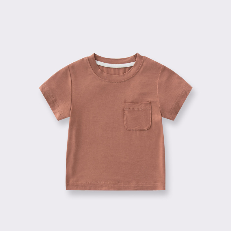 Ivy42121A Solid color Summer short sleeve kids T Shirt bamboo material boys and girls basic T shirt with pockets