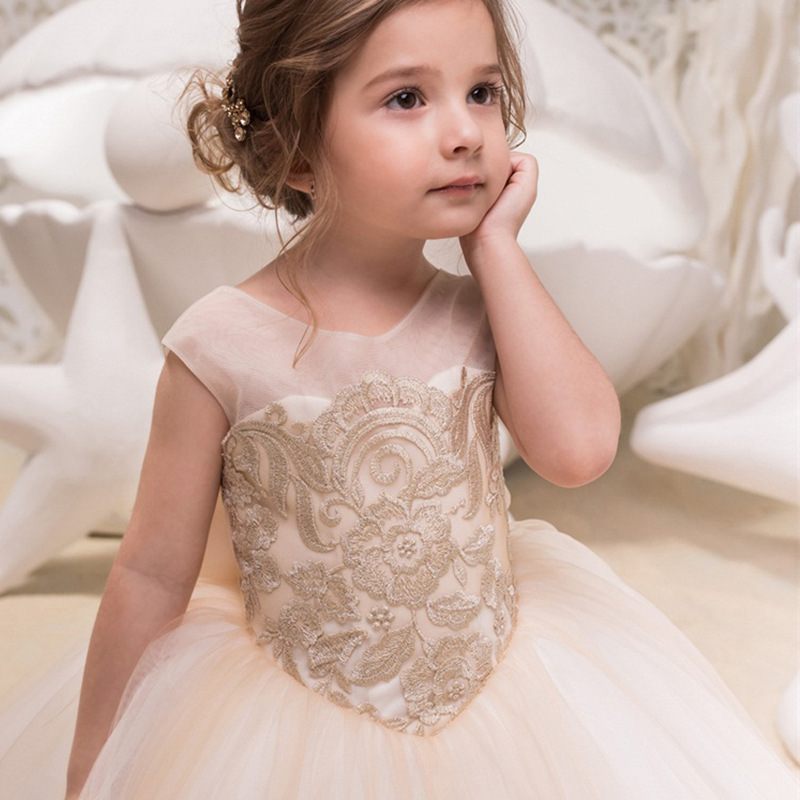 Ivy90111A Kids clothes girls fancy princess dresses girls wedding gown boutique party embroidery lace dress