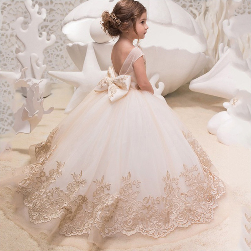 Ivy90111A Kids clothes girls fancy princess dresses girls wedding gown boutique party embroidery lace dress