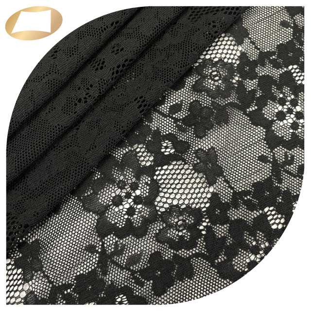 Black 100 nylon floral lace mesh breathable lining fabric