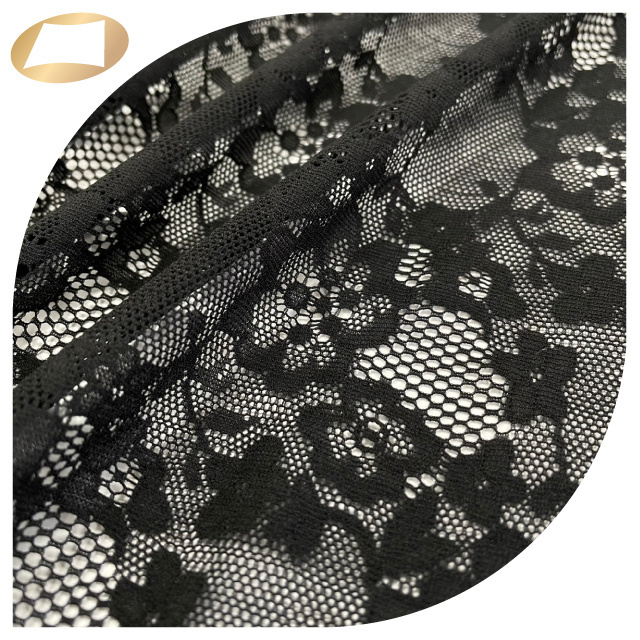 Black 100 nylon floral lace mesh breathable lining fabric