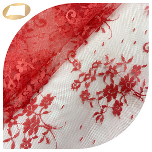 See through red floral mesh 100% nylon veil net fabric