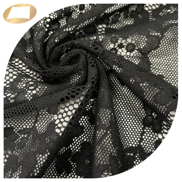 Black 100 nylon floral lace mesh breathable lining fabric