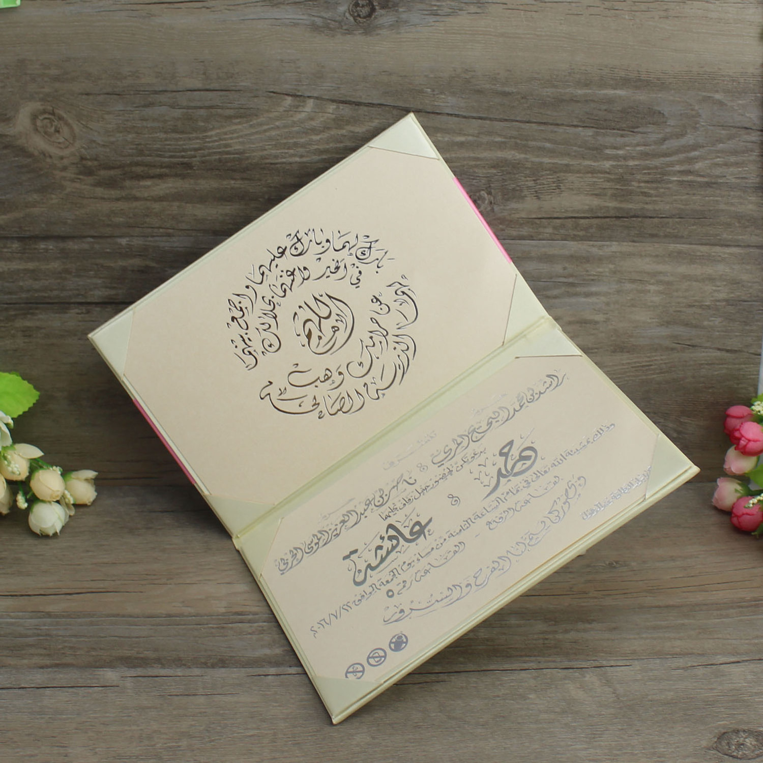 pink wedding invitation cards with ribbon and buckle and hardcover fabric invitation cards custom RSVP cards