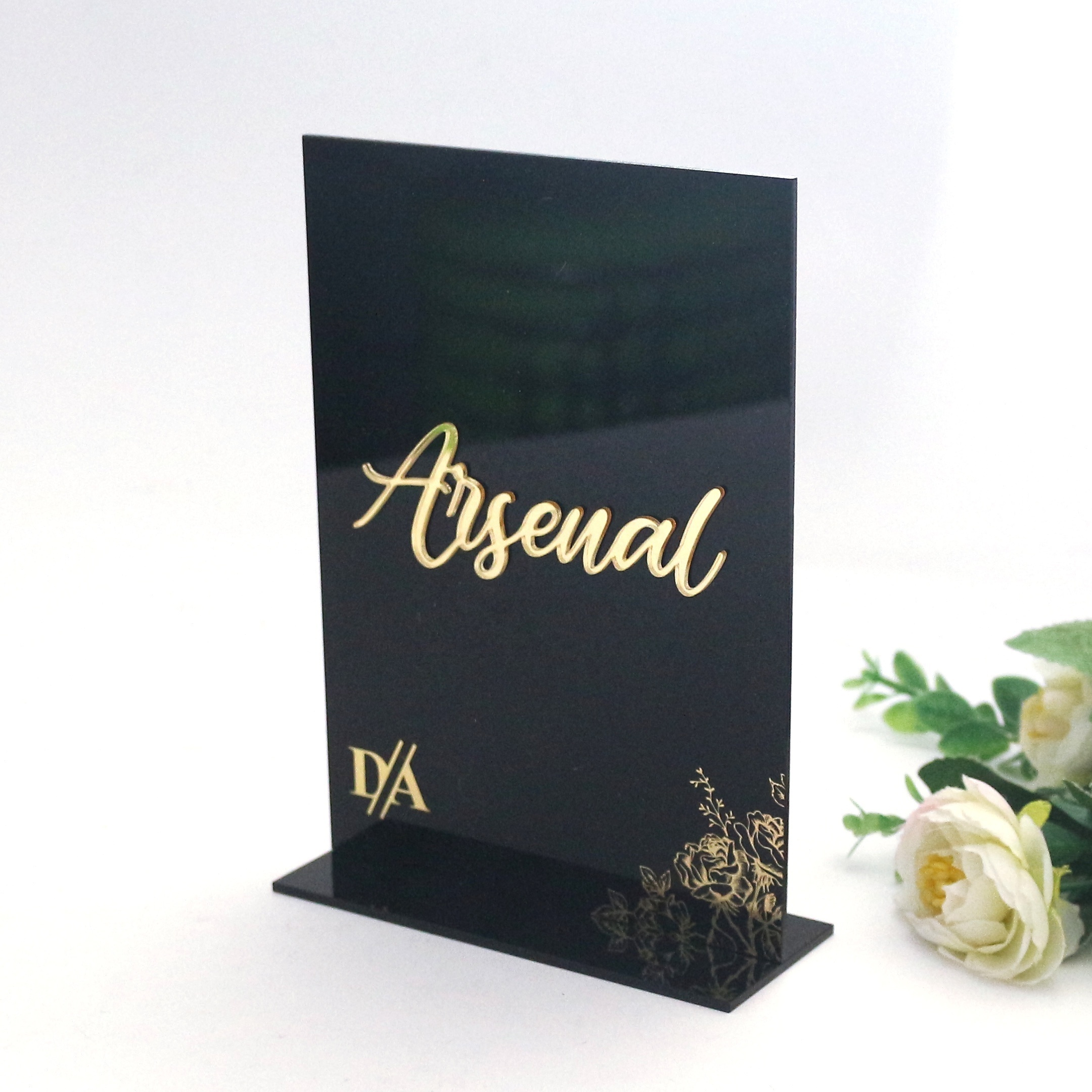 Modern Chic Different Gold Mirror Acrylic Letters 5X7 Inches Black Acrylic Table Menu Numbers Card With Base