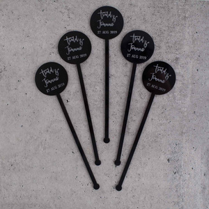 DIY Craft Round Black Acrylic Drink Stirrer Engraved Text Luxury Clear Acrylic Bar Party Wedding Swizzle Sticks