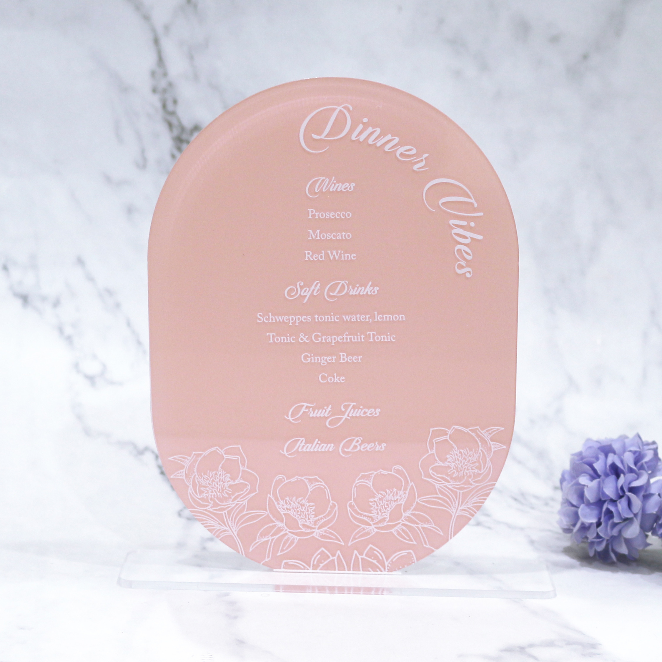 Creative Blush Pink UV Printing Acrylic Place Sign Cards Luxury DIY Craft Clear Acrylic Wedding Table Cards