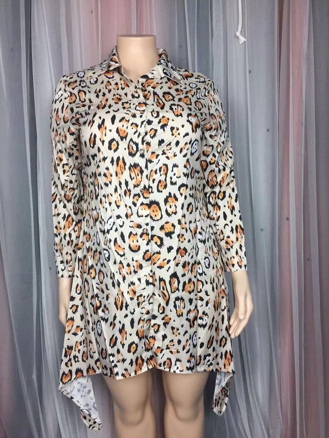 Loose Leopard Printed Irregular Plus Size Long Sleeve African Umbrella Dress Leopard Autumn Casual Dresses 5XL Women Clothing