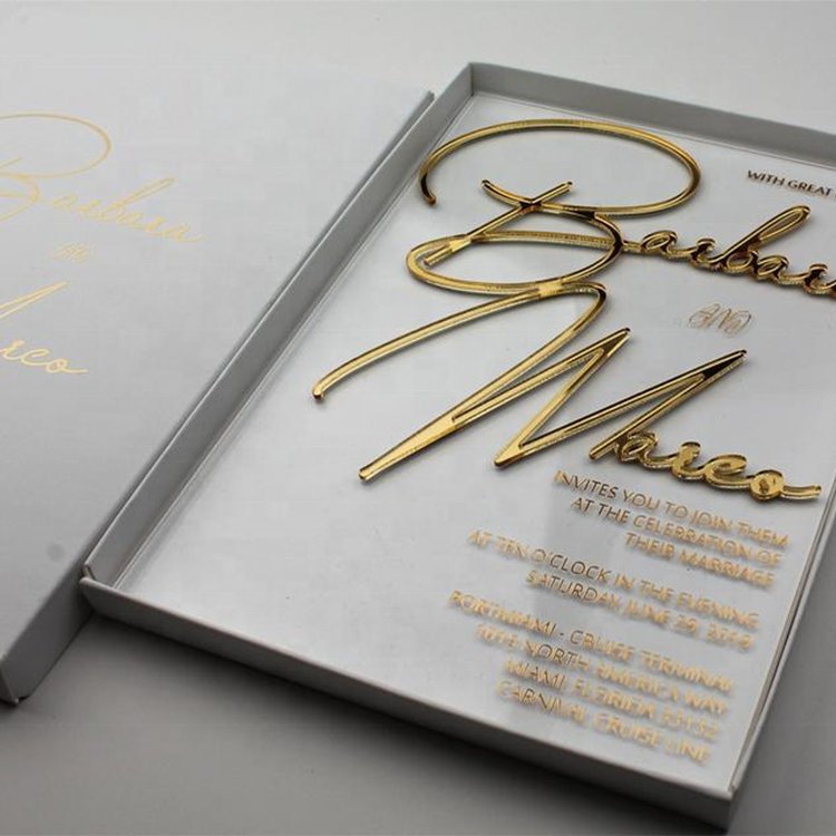 Royal Wedding Artificial Crafts Invitation clear Acrylic with mirror laser cut embossed convex acrylic material Match Box