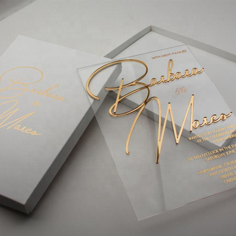 Royal Wedding Artificial Crafts Invitation clear Acrylic with mirror laser cut embossed convex acrylic material Match Box