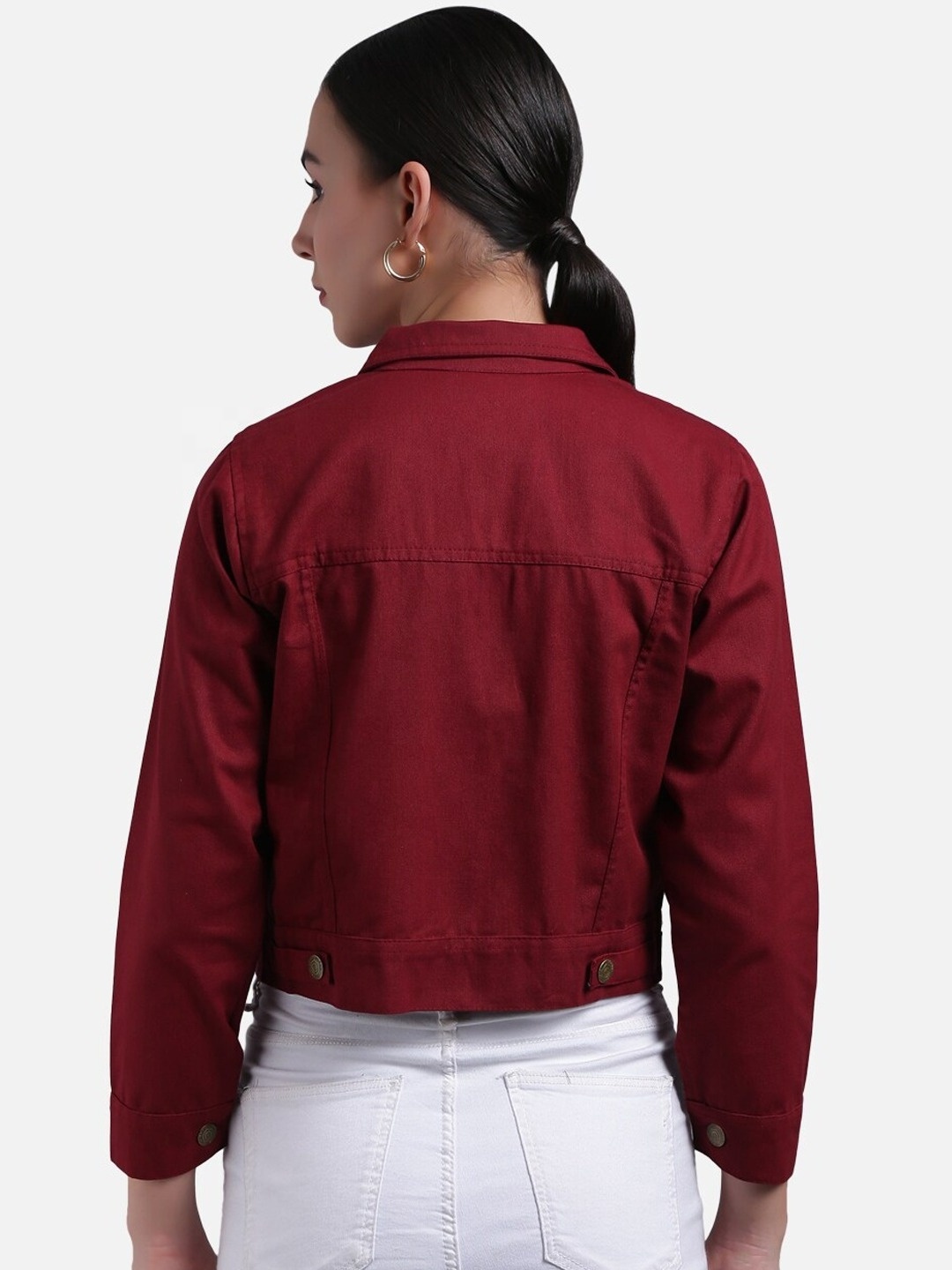 2022 Spring and Autumn solid red maroon Color jeans jacket  Casual Loose crop Denim Jean Jackets for Women