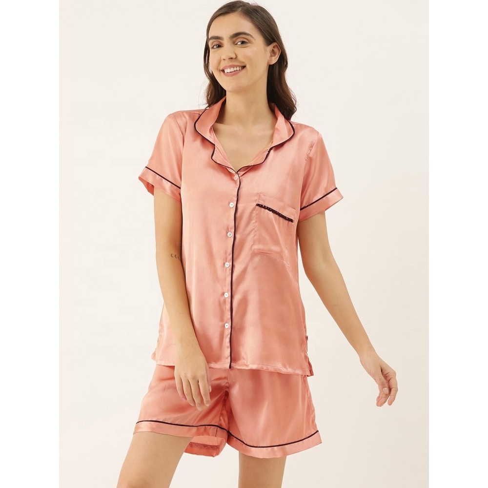 Short Sleeve Shorts Ladies Silk Nightie Homewear Pijamas Sexy Pajamas Sleep Wear For Women silk Nightgown