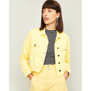 Yellow color fashioned summer casual wear jean denim jackets and denim coat