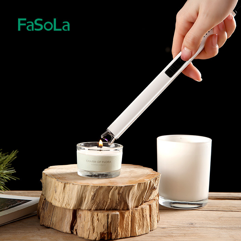 FaSoLa Electric Lighter Candle Lighter USB Type C Rechargeable Lighter LED Battery Display Safety Switch Flameless Windproof