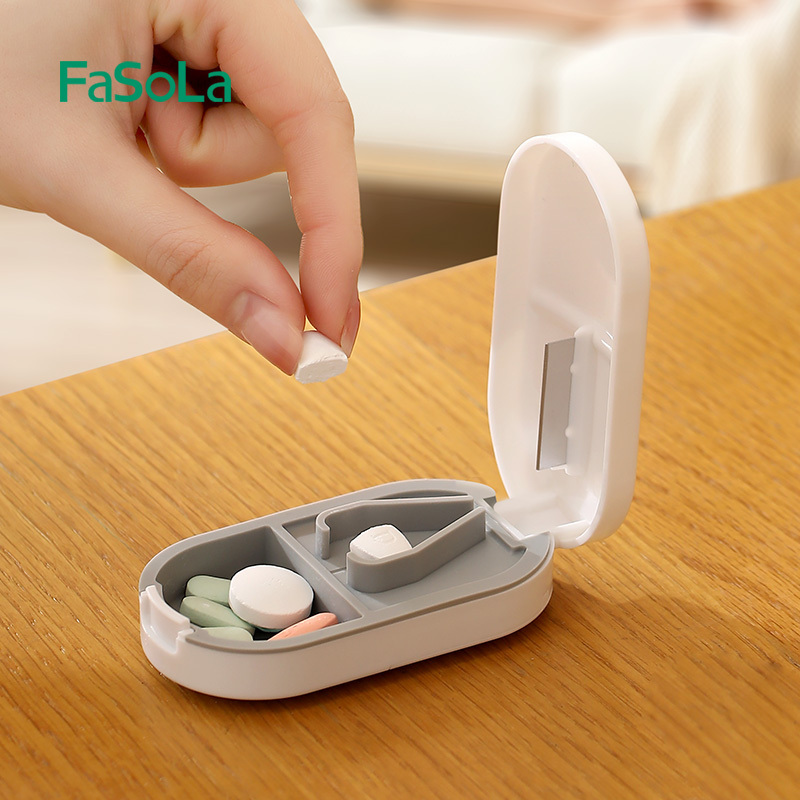 FaSoLa Portable Multiple Pill Cutter with Storage Box Pill Crusher Adjustable Pill Splitter Stainless Steel Cutting Blade