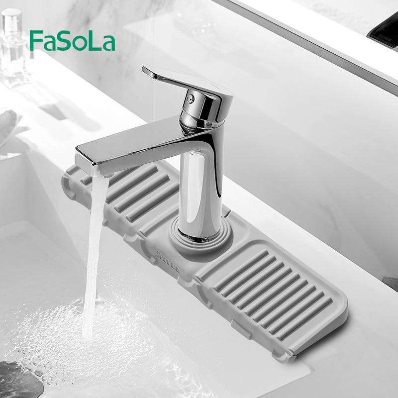 FaSoLa Silicone Faucet Handle Drip Catcher Tray Mat Silicone Faucet Mat Dish Soap Sponge Holder Drying Mat for Kitchen Sink