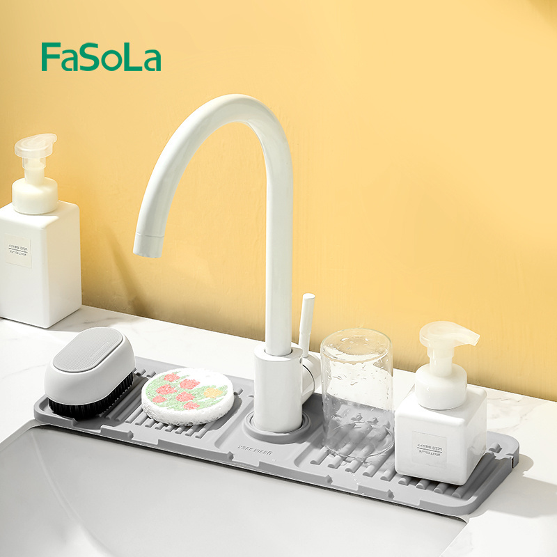 FaSoLa Silicone Faucet Handle Drip Catcher Tray Mat Silicone Faucet Mat Dish Soap Sponge Holder Drying Mat for Kitchen Sink