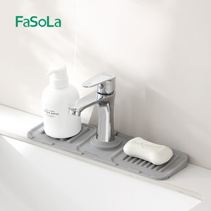 FaSoLa Silicone Faucet Handle Drip Catcher Tray Mat Silicone Faucet Mat Dish Soap Sponge Holder Drying Mat for Kitchen Sink