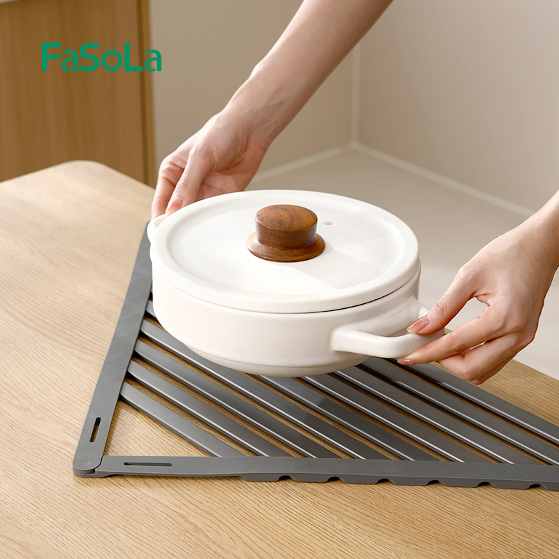 FaSoLa Triangle Roll Up Dish Drying Rack Over The Sink Dish Drying Rack Kitchen Rolling Dish Drainer Foldable Sink Rack Mat