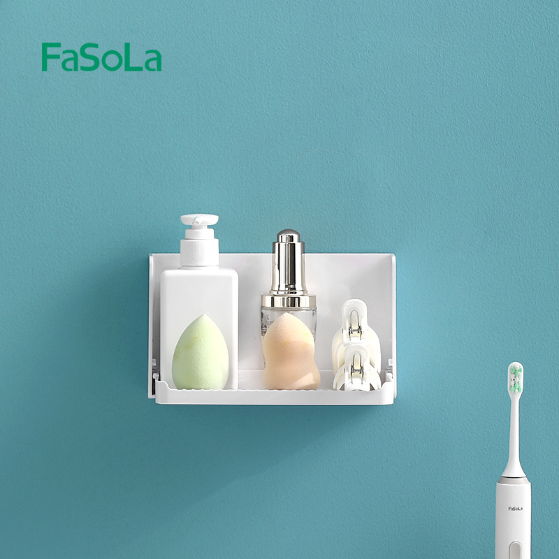 FaSoLa Foldable Plastic Floating Wall Shelf Wall-Mounted Rack Folding Storage Self Adhesive Hanging Storage Shelf for Bathroom