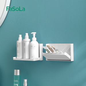 FaSoLa Foldable Plastic Floating Wall Shelf Wall-Mounted Rack Folding Storage Self Adhesive Hanging Storage Shelf for Bathroom