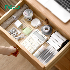 FaSoLa Drawer Dividers Organizers 2 Pack Kitchen Drawer Organizer Clear Plastic Drawers Separators for Bedroom Bathroom Closet