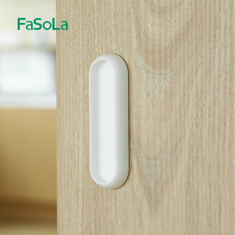 FaSoLa 2pcs/Lot Door Handle White Plastic Self-adhesive sliding cupboard glass window cabinet drawer wardrobe Auxiliary handles