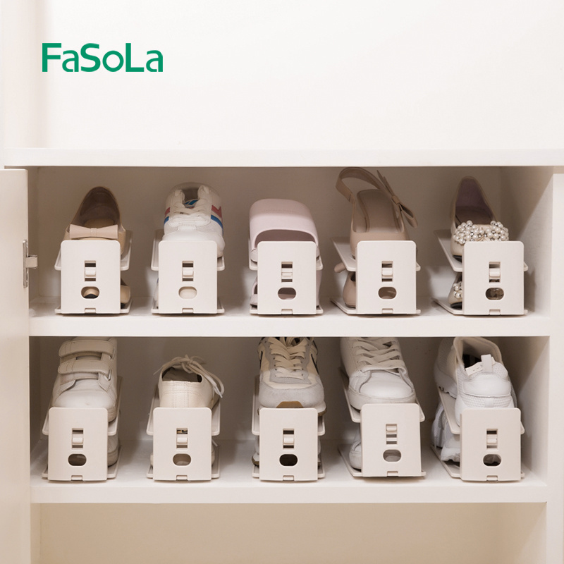 FaSoLa Double Layer Adjustable Shoe Rack Slots Organizer for Closet Shoe Storage Shoe Holder Space Saver for Entryway